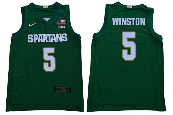 2019-20 Men #5 Cassius Winston Michigan State Spartans College Basketball Jerseys Sale-Green
